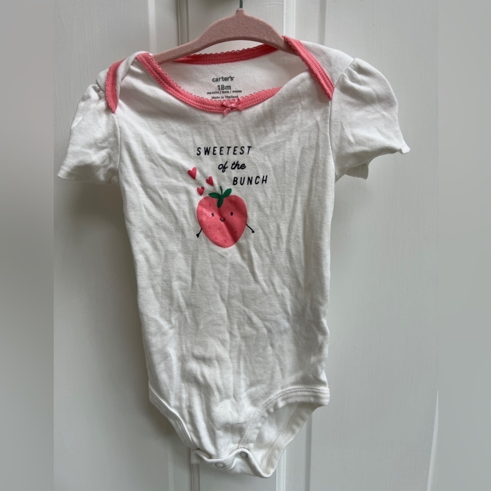 Carter’s 18M Sweetest of the Bunch White and Pink Girls Short Sleeve Onesie